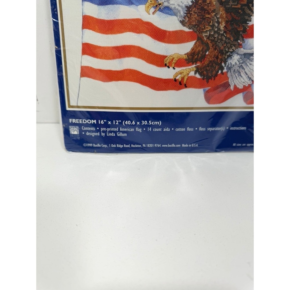 Bucilla FREEDOM Counted Cross Stitch Kit 42551 American Flag Eagle 1999 See PICT - Picture 3 of 3